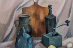 Still-life-with-a-coffee-pot-lemon-cutting-board.-180.00